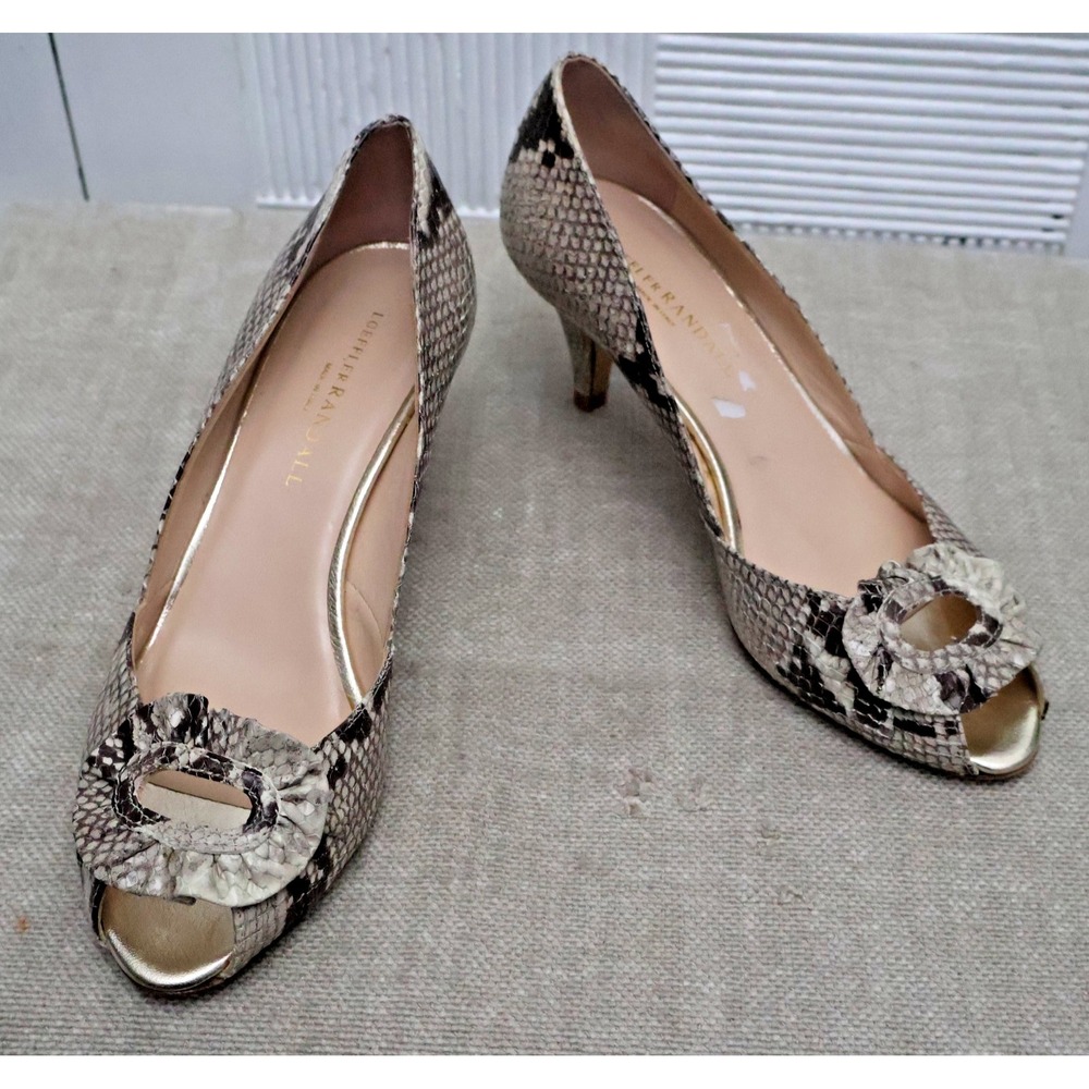 Loeffler Randall Heels Size 8 Gray Snakeskin Print Peep Toe Made‎ in Italy